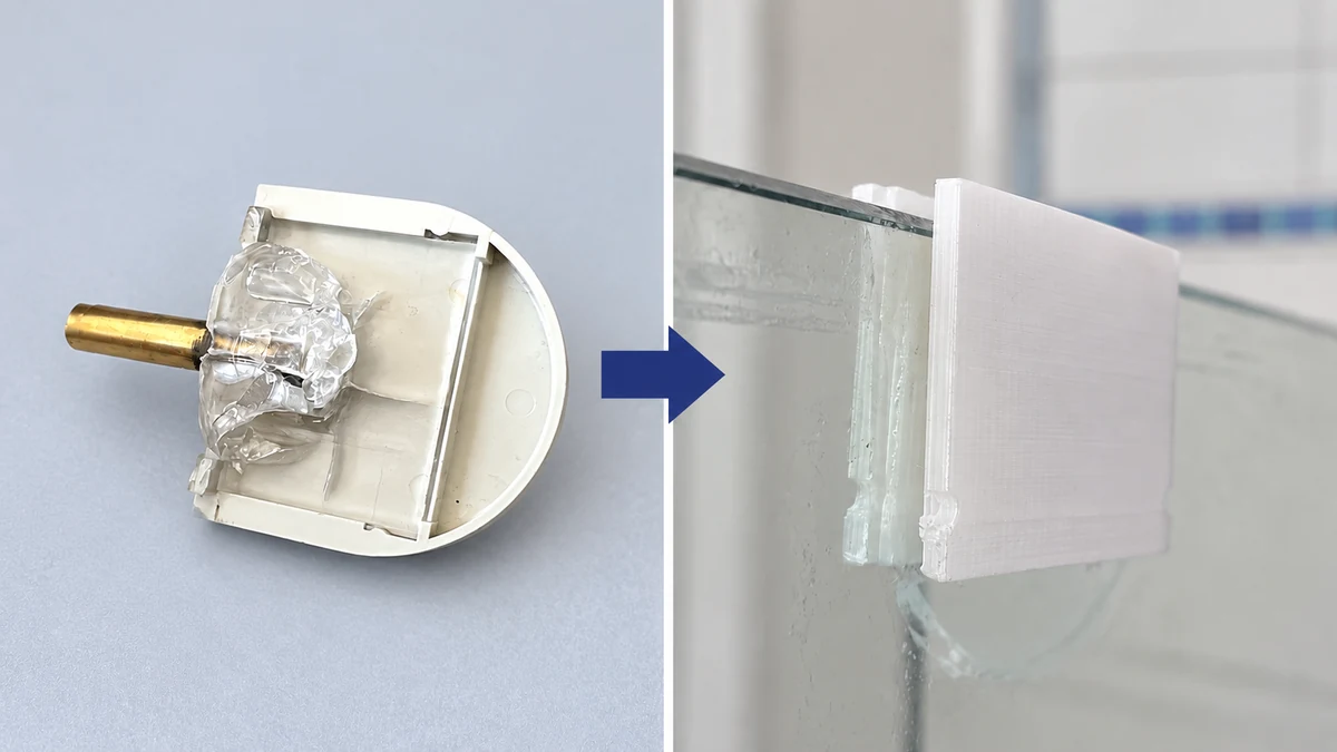 Kaputtes Duschteil und reparierte 3D-Druck-Lösung